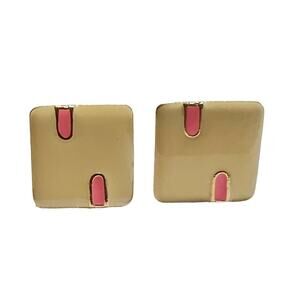 1990s Cream & Pink Square Clip-On Earrings Pastel Retro Jewelry